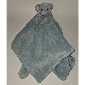 Thro Blue Elephant Lovey Embossed Animals Large 28"x28" Soft Fleece